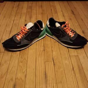 Nike Black and Green Sneakers with Orange Laces